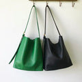 Minimalist Oversized Ultra Soft Cow Leather Bucket Bag, Casual Versatile Shoulder & Crossbody Tote Handbag for Women