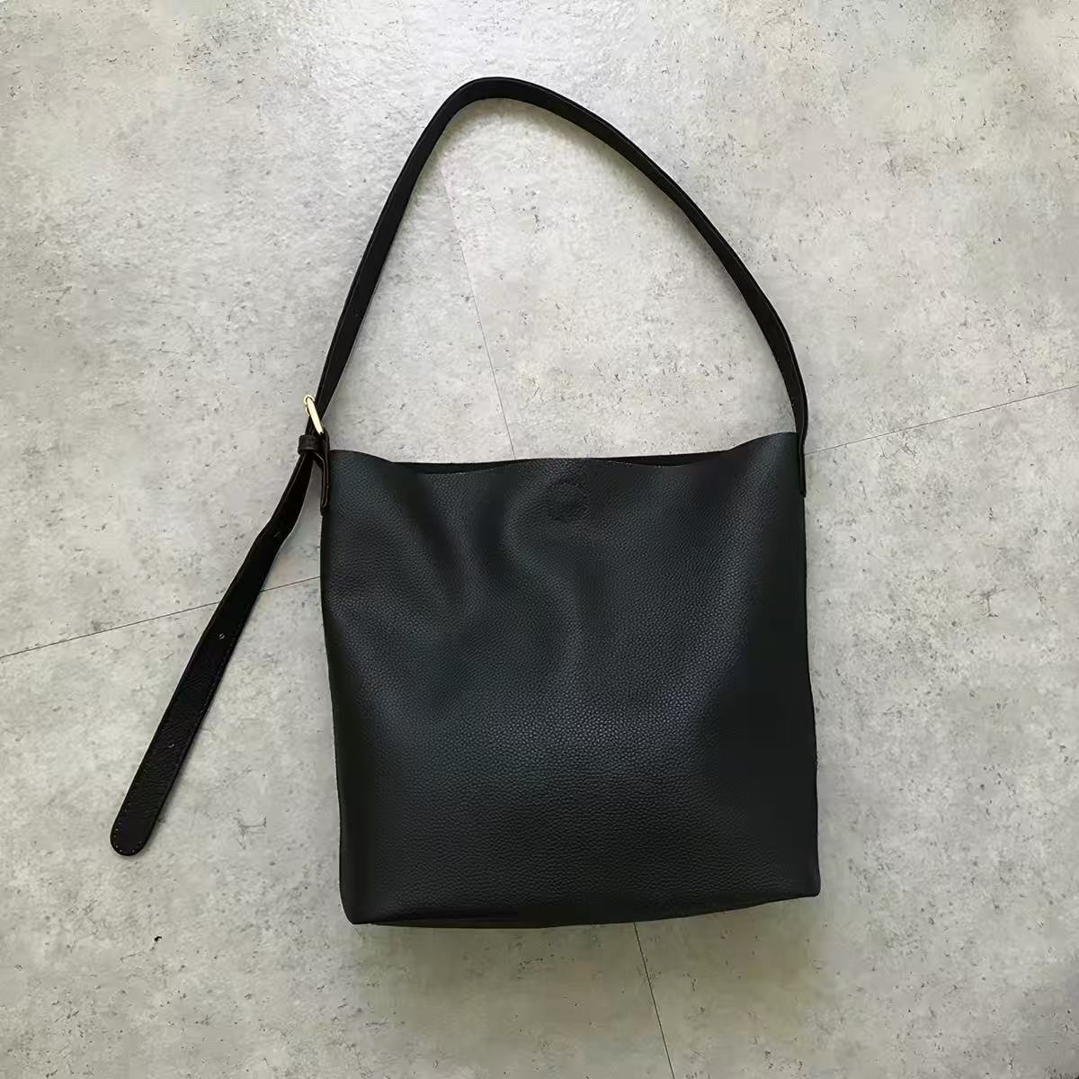 Minimalist Oversized Ultra Soft Cow Leather Bucket Bag, Casual Versatile Shoulder & Crossbody Tote Handbag for Women