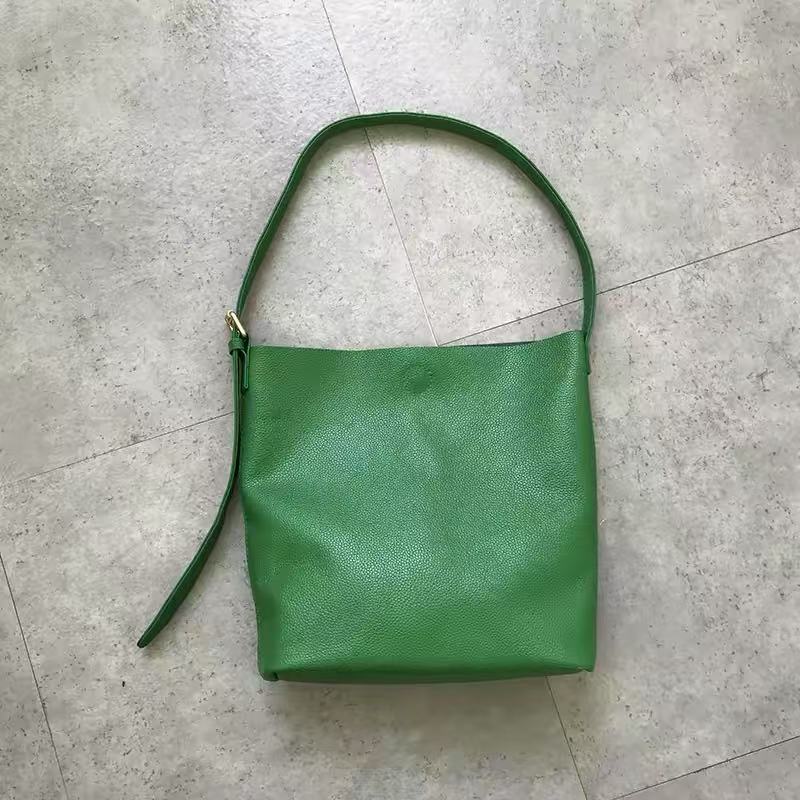 Minimalist Oversized Ultra Soft Cow Leather Bucket Bag, Casual Versatile Shoulder & Crossbody Tote Handbag for Women