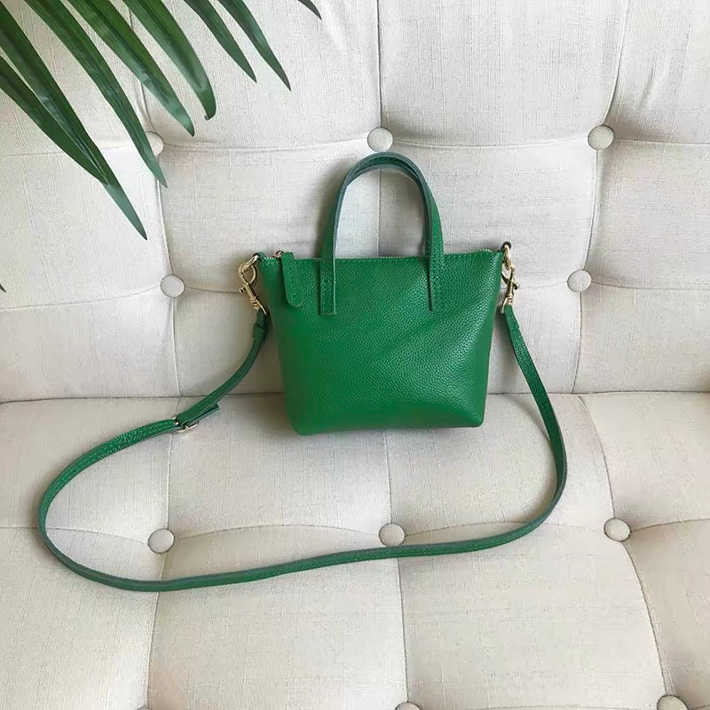 Spring Summer Korean Mini Full-Grain Leather Crossbody Tote Bag