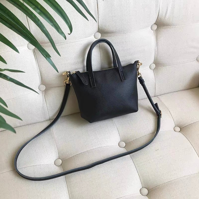 Spring Summer Korean Mini Full-Grain Leather Crossbody Tote Bag