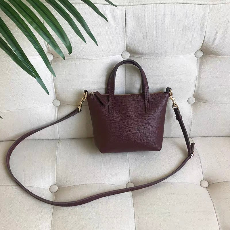 Spring Summer Korean Mini Full-Grain Leather Crossbody Tote Bag