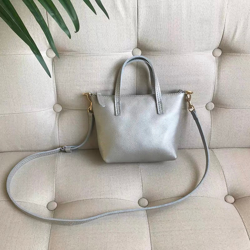 Spring Summer Korean Mini Full-Grain Leather Crossbody Tote Bag