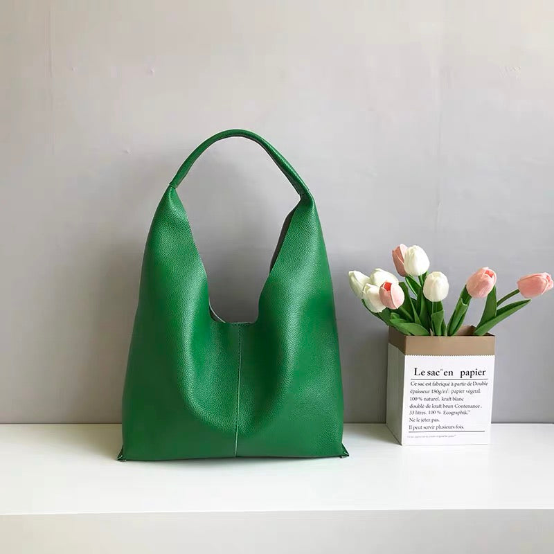 New Minimalist Commute Tote Bag for Women, Large Capacity Soft Full-Grain Cow Leather Casual Underarm Shoulder Handbag