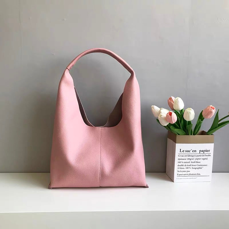 New Minimalist Commute Tote Bag for Women, Large Capacity Soft Full-Grain Cow Leather Casual Underarm Shoulder Handbag