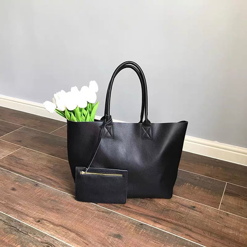 Minimalist Unique Soft Full-Grain Cowhide Tote Bag, Large Work Handbag with Shoulder & Top Handles for Women Daily Commute