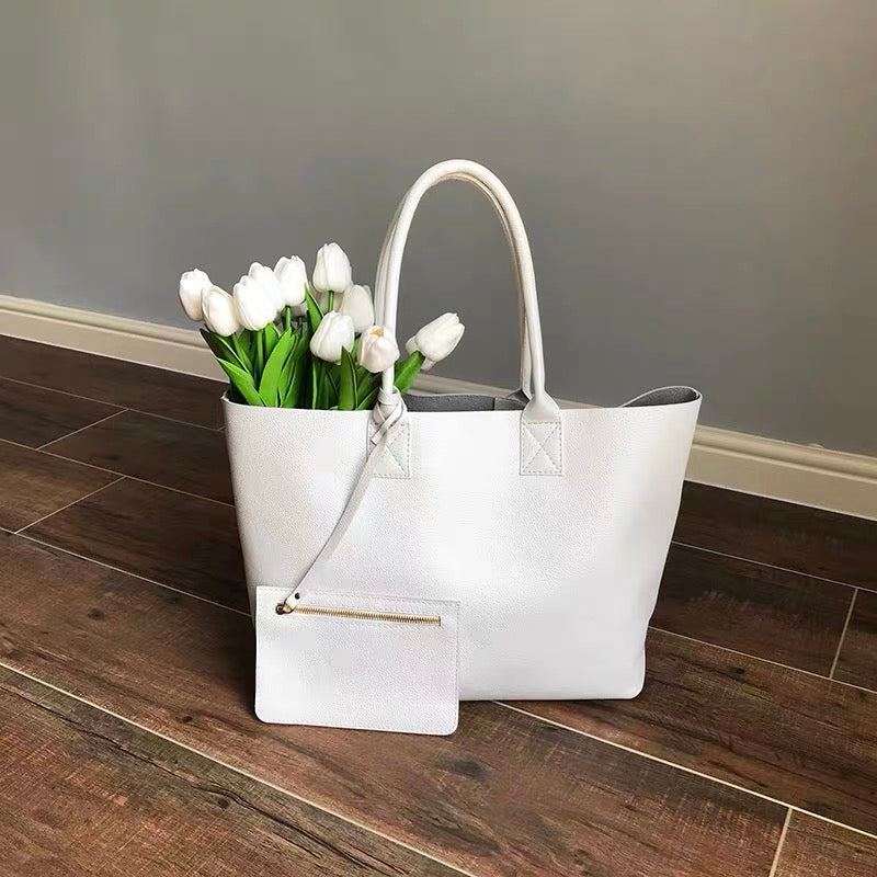 Minimalist Unique Soft Full-Grain Cowhide Tote Bag, Large Work Handbag with Shoulder & Top Handles for Women Daily Commute