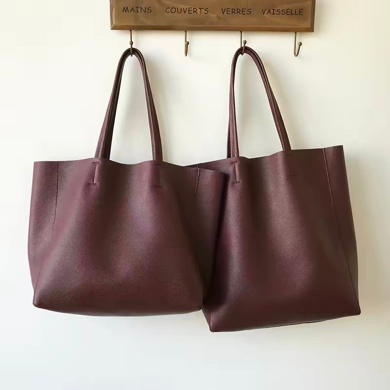 Street Style Soft Cow Leather Shopping Tote Bag, Large Capacity Casual Winter Shoulder Handbag for Women