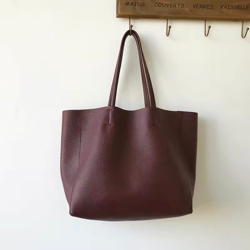 Street Style Soft Cow Leather Shopping Tote Bag, Large Capacity Casual Winter Shoulder Handbag for Women