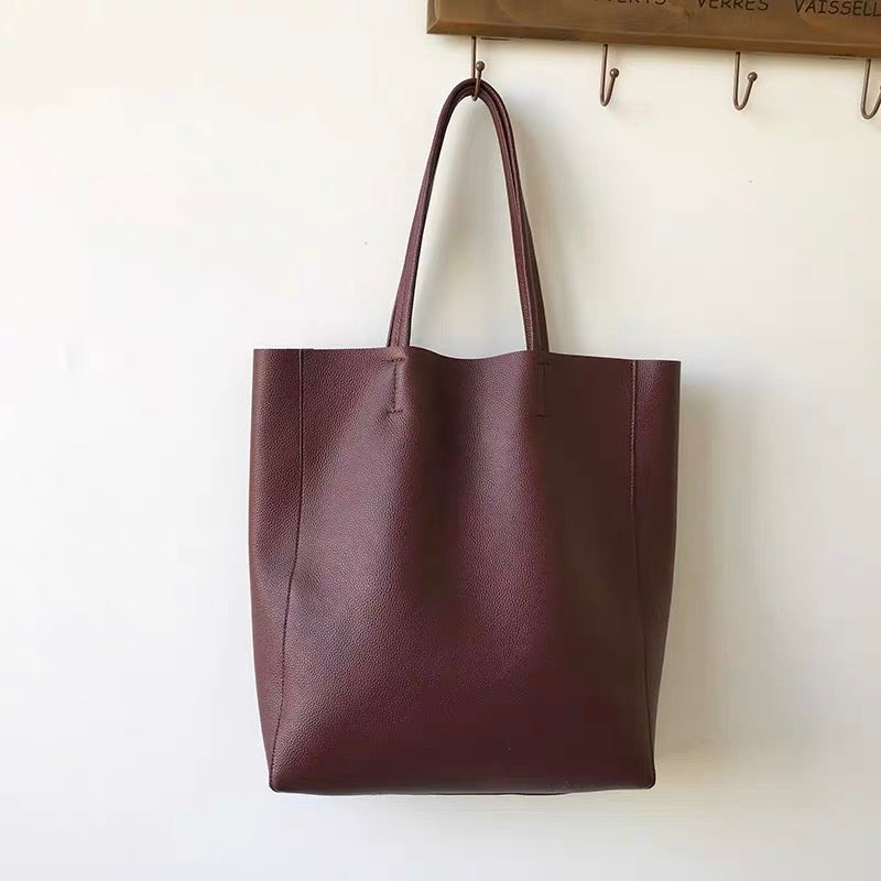 Street Style Soft Cow Leather Shopping Tote Bag, Large Capacity Casual Winter Shoulder Handbag for Women
