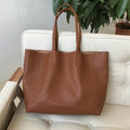 Minimalist Fashion Versatile Full-Grain Cow Leather Shopping Tote Bag, Extra Large Capacity Shoulder Handbag for Women